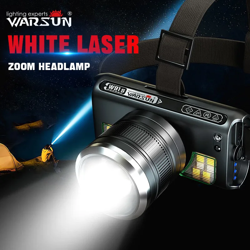WARSUN Rechargeable LED Headlamp - Motion Sensor, Super Bright, Water Resistant, 6 Modes
