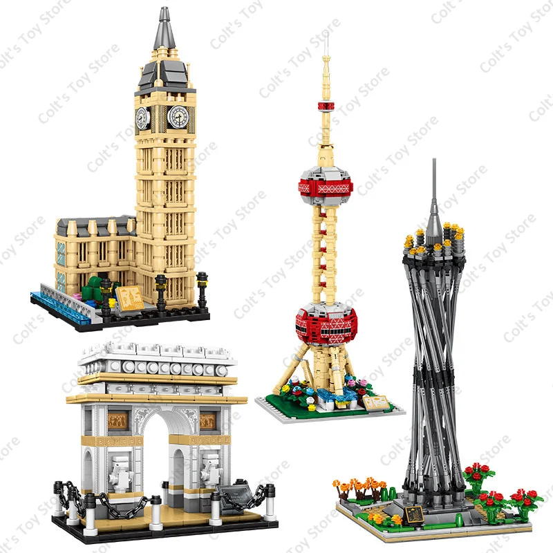 2024 Landmark Build Building Blocks Paris Torre Eiffel Blocks London Classic Elizabeth Tower Model Bricks Kid Education Toy Gift