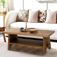 Farmhouse Wood Coffee Table - 43.4” Mid Century Modern Wooden Coffee Tables for Living Room, Solid Firwood Tabletop Rectangle 1