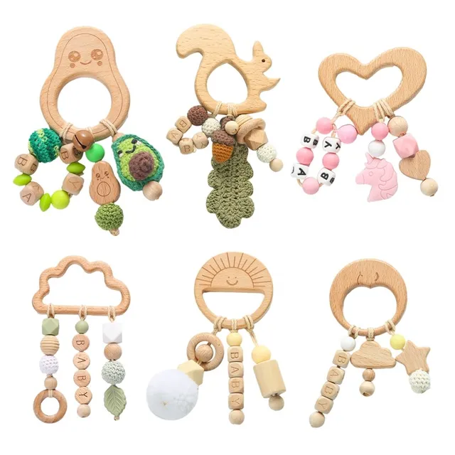 1Pcs Wooden Teether Blocks Pacifier Chain Safe Pendant Products Baby Animal Natural Beech Teething Newborn Educational Toys 1