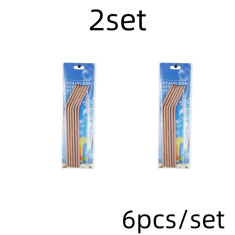 Set of 6 Reusable Stainless Steel Drinking Straws with Cleaning Brush and Carrying Case - Eco-Friendly Party and Bar Accessory
