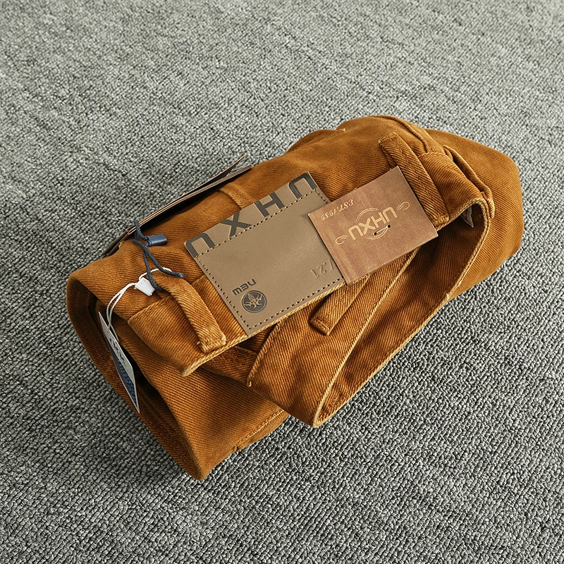 Retro Heavyweight Simple Work Pants Men Loose Straight Casual Long Trousers Pure Cotton Twill Weave 3D Tailored Cone Pants