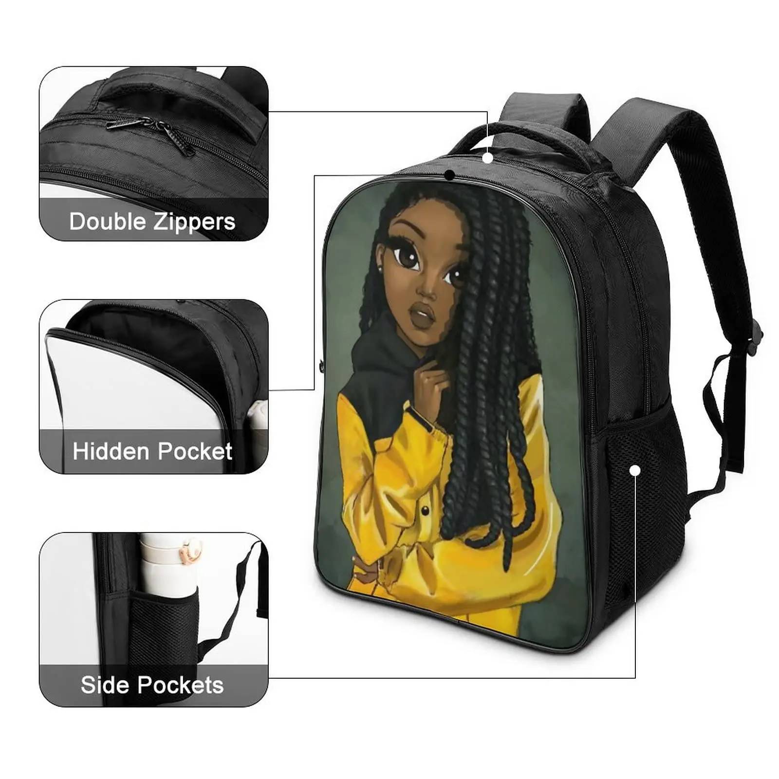 Black Nurse with Crown Backpack for Teenager Girls Children School Bags Afro Women Canvas Travel Bag Student Bagpack Kid Bookbag