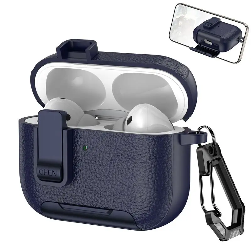 Deluxe AirPods Protective Case with Anti-Lost Lock & Phone Stand, Includes Free Cleaning Tool