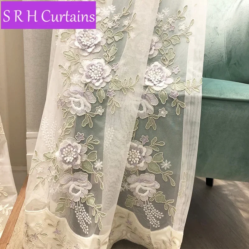 French Purple 3D Rose Flower Embossed Embroidery Curtains Bedroom Sheer Tulle Curtains For Living Room Balcony Window Drapes 2