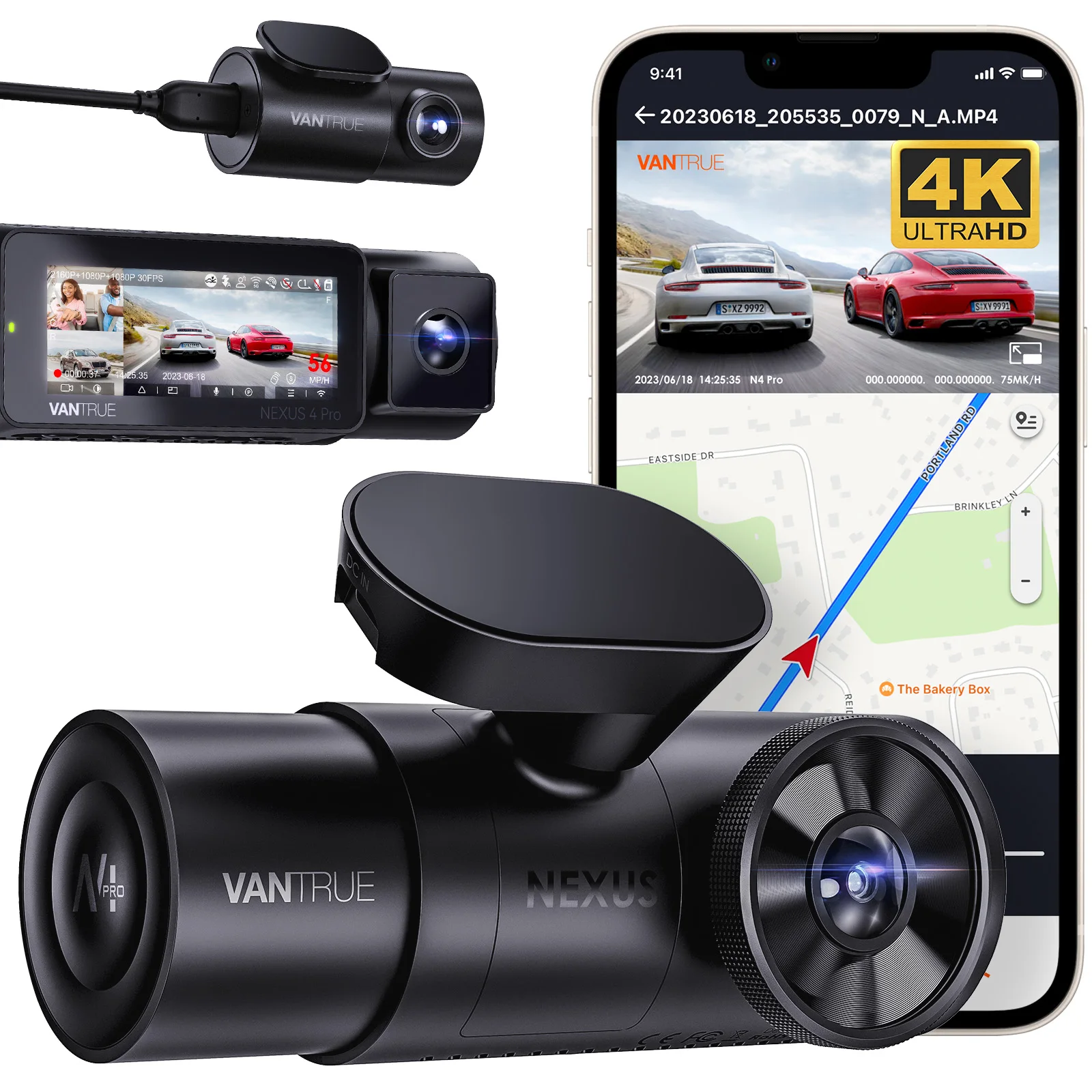 Vantrue S1 4K Dash Cam Front and Rear, 1080P Dual GPS Dash Camera with 24  Hours Parking Mode, Enhanced Night Vision, Motion Detection, Capacitor