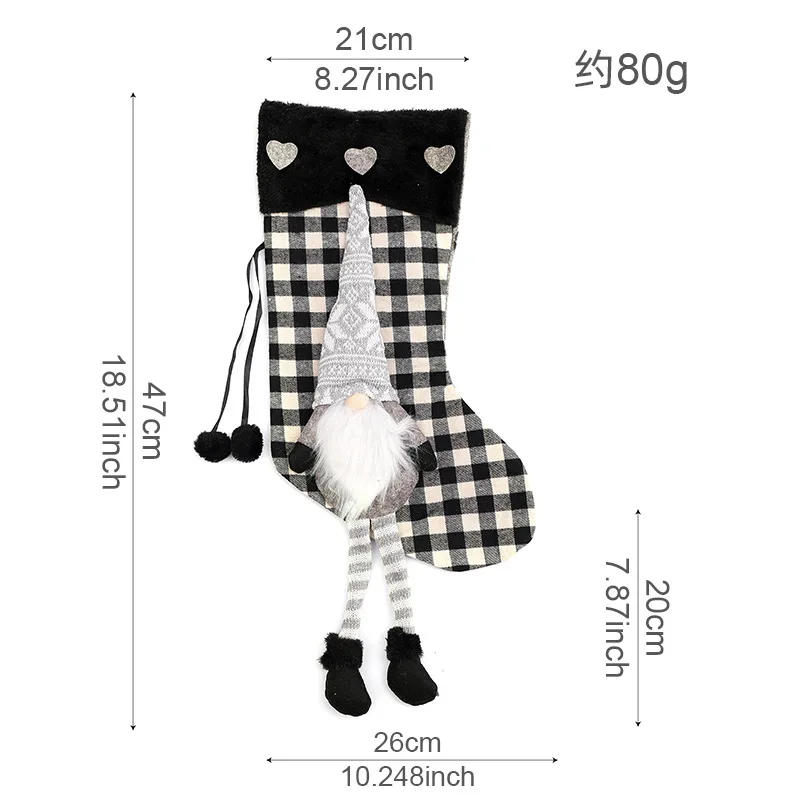 Christmas Candy Bags Gift Plush Lattice Christmas Socks Candy Gift Bag Creative Hanging Decoration New Year Xmas Party Gift Bag