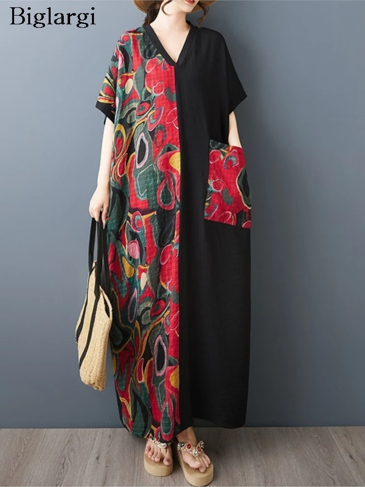 Robe d'été surdimensionnée à col en v pour femmes, imprimé Patchwork ...