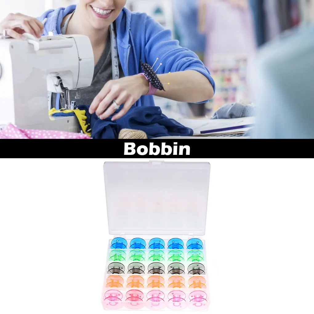 25 Pcs/box Empty Bobbin DIY Crafting Sewing Machine Plastic Spools Thread Organizer with Storage Box
