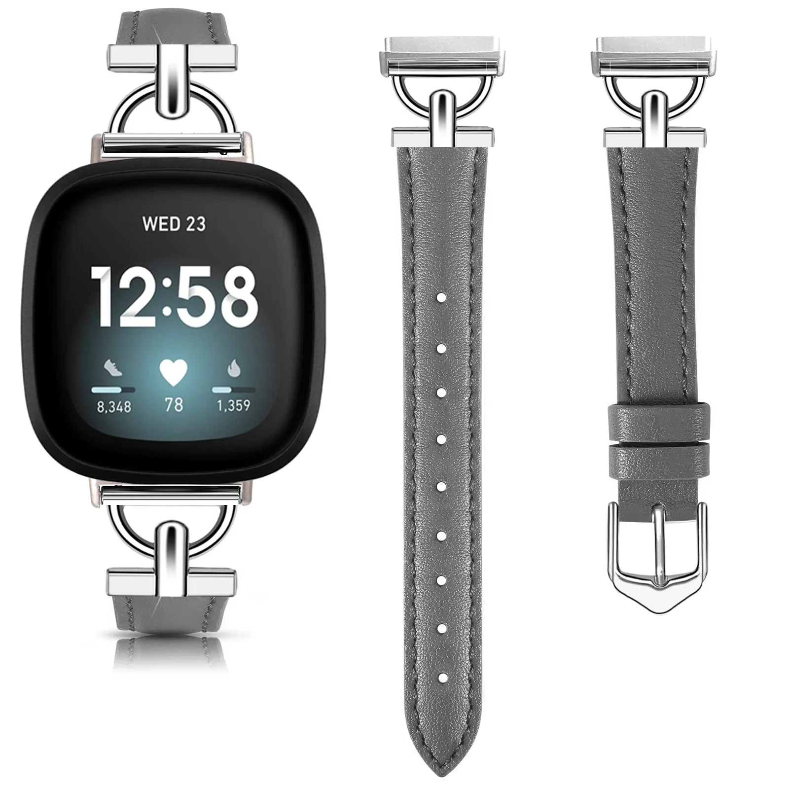 Elegant Silver D-Buckle Women's Slim Leather Watch Strap