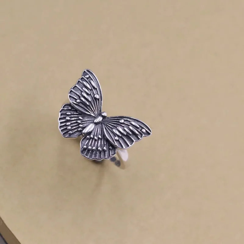 Real 925 Sterling Silver Butterfly ring For Women Girls Retro Ethnic Insect Adjustable Open Chinese Style Jewelry JZ111