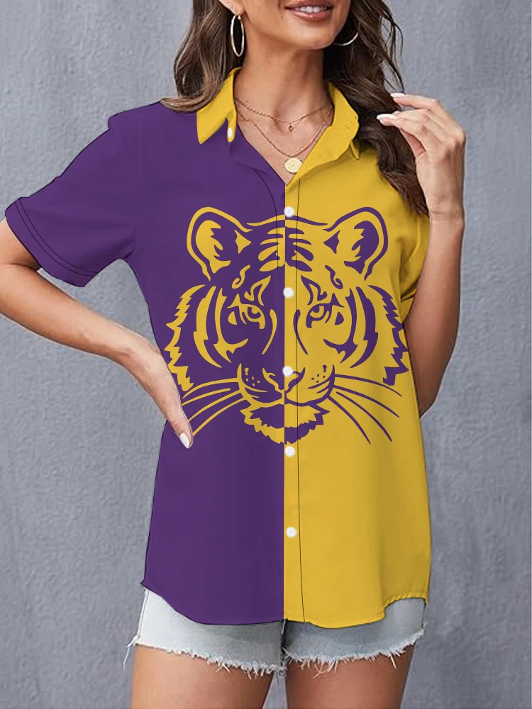 

Summer women's simple fashion short-sleeved shirt animal tiger 3D digital printing short-sleeved shirt street popular shirt