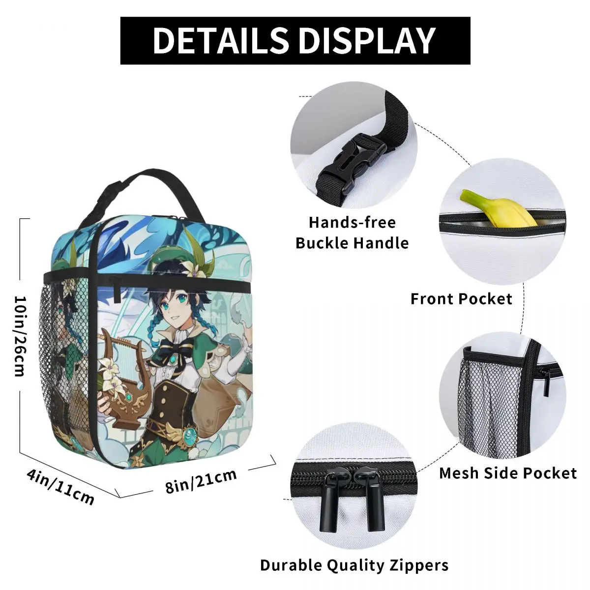 Genshin Impact Anime Game Insulated Lunch Bags Camping Travel Venti Dvalin Wolf Of The North Leakproof Thermal Cooler Bento Box