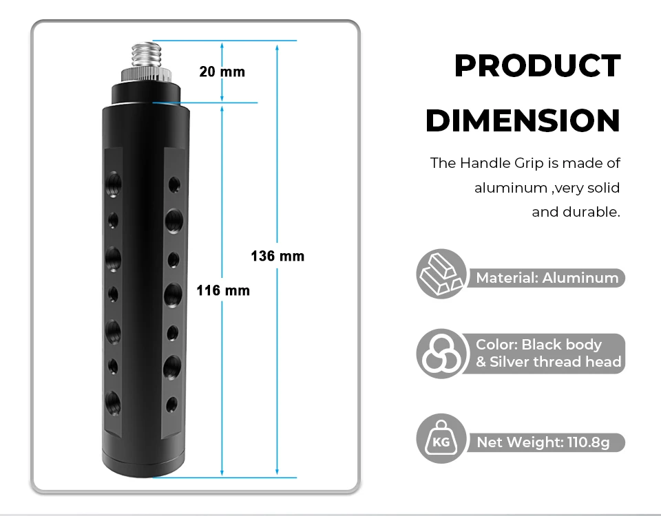Handheld Camera Handle Grip Stabilizer With 3/8" Thread Head For GoPro Sony Cano