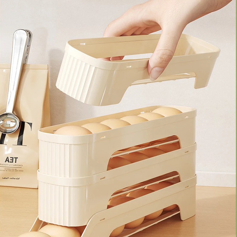 4Layers Fridge Egg Storage Box Automatic Rolling Eggs Holder Rack Ladder Style Refrigerator Eggs Dispenser Egg Organizer Holder 3