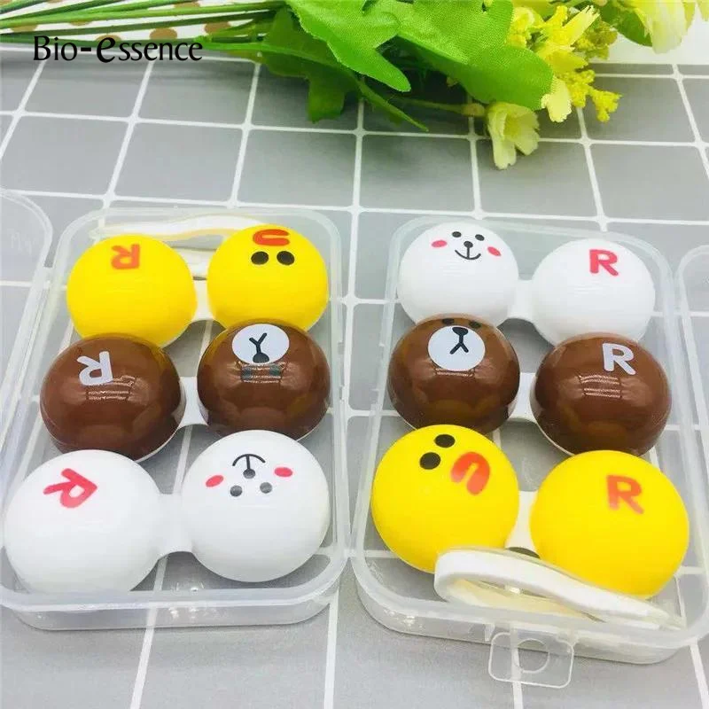 Bio-essence Yellow Contact Lenses Case Tweezers Stick Contacts Lens Container Picker Durable Plastic Portable Wear Tools