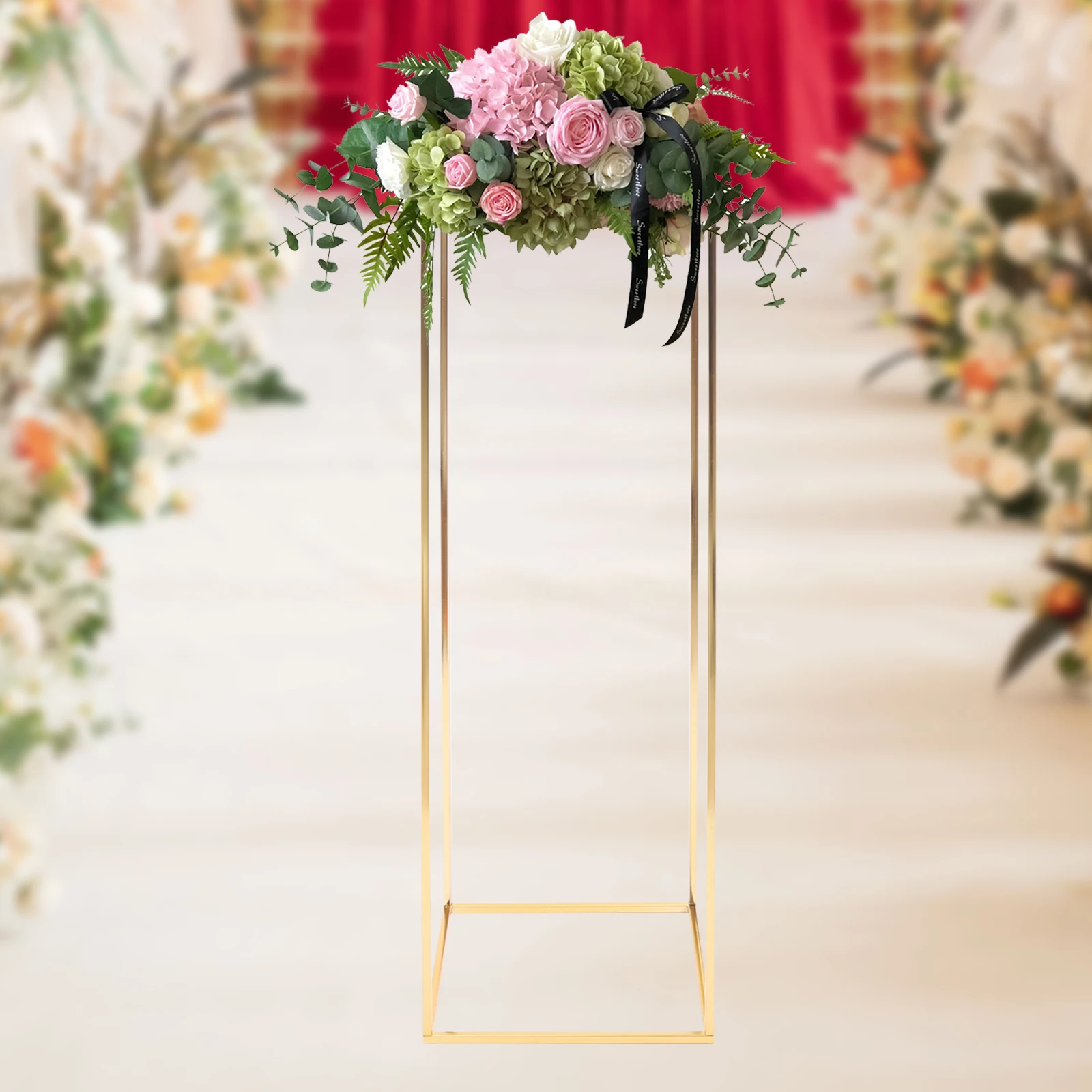 31*31*100cm Gold Flower Floor Stand Metal Column Flower Stand Flower Arrangement For Wedding Party Dinner Centerpiece 4