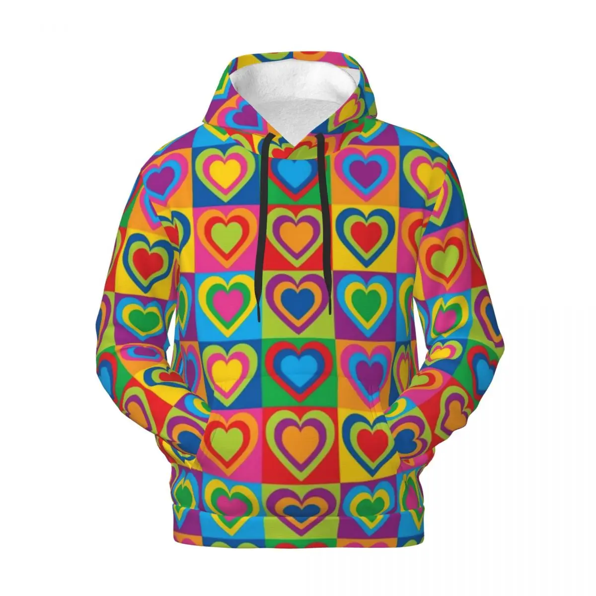 

Pop Art Hearts Casual Hoodies Couple Colorful Plaid Print Modern Hoodie Spring Street Wear Custom Sweatshirts Oversize Clothing
