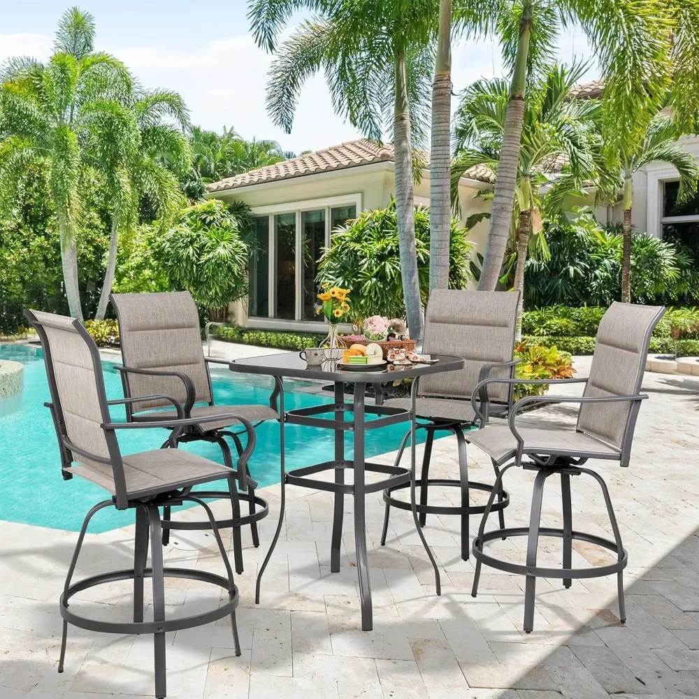 5-Piece Patio Swivel Bar Set with Glass Table 1