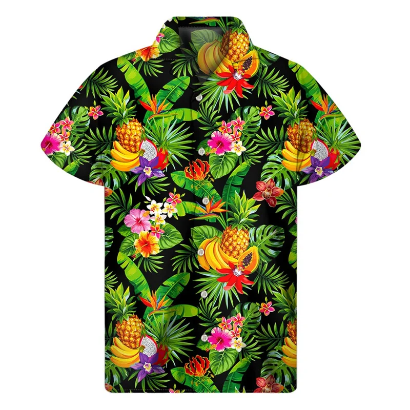thumbnail image 1 of Camisa hawaiana con estampado 3D de plantas tropicales para hombre, camisas con botones para playa, camisetas de manga corta de verano, blusa hawaiana con solapa de calle, 1 of 4