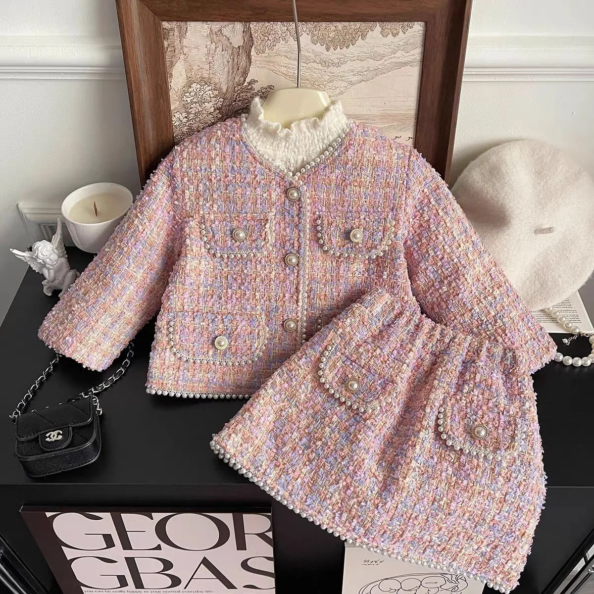 

Girl's Sweet 2Pcs Sets Winter Children Baby Infants Kids Thickened Fleece Coat+Short Skirt Suits Party Cotton-padded Clothes