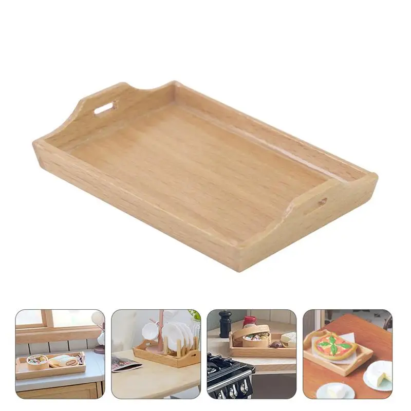 Mini Tray Model House Miniature Tray Ornament Children House Toy Tableware Eating Kitchen Dinner On Rectangular Toy 2