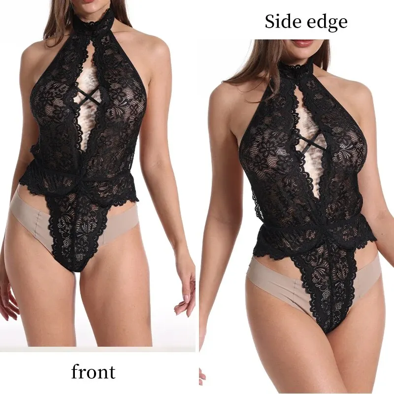 Sexy Women's Hollowed out Backless Camisole Jumpsuit Classic Sexy Lace Flower Sleeveless Lingerie