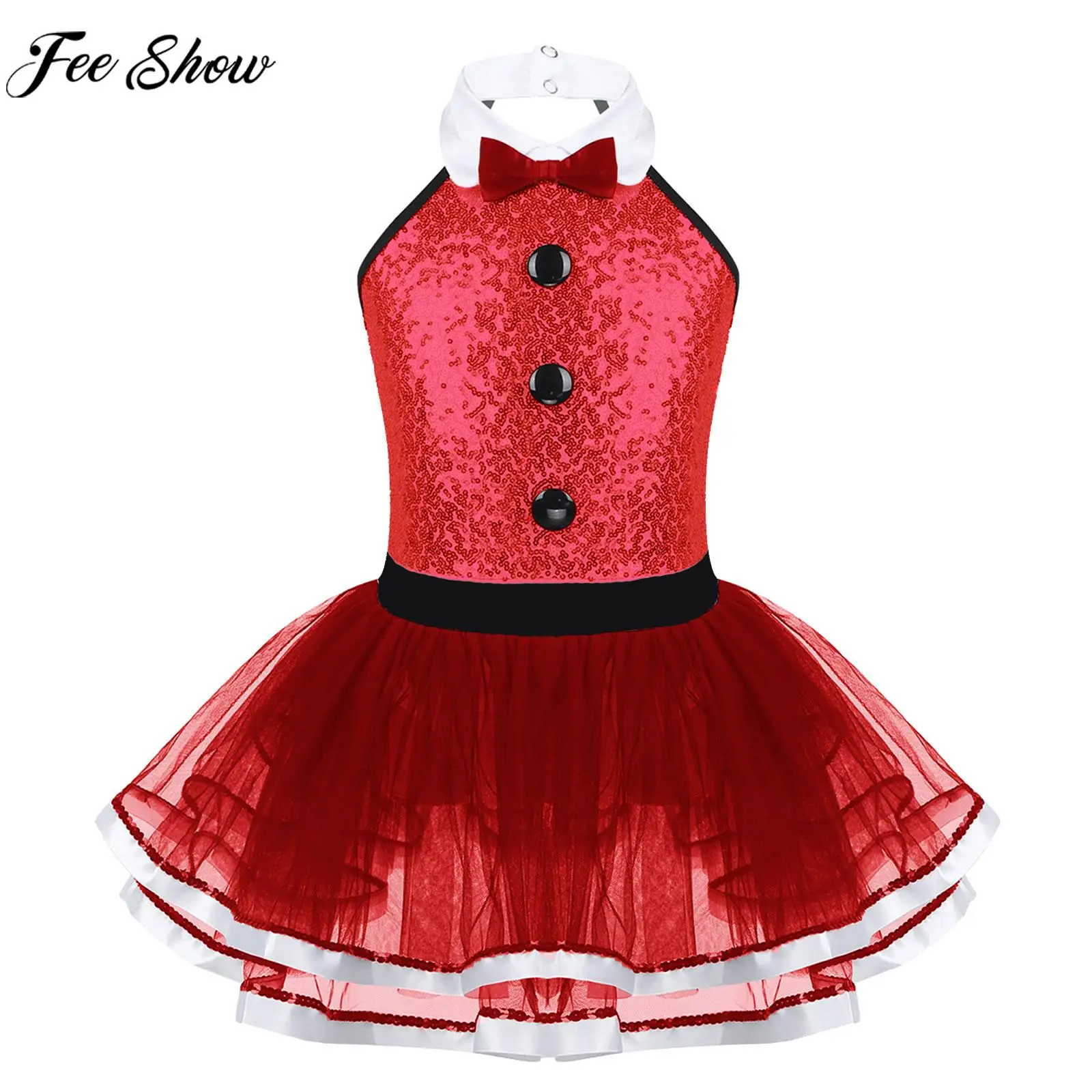 

Children Christmas Dance Dress Ballet Gymnastics Skating Leotard Tutu Sleeveless Shiny Sequin Dancerwear for Stage Performance