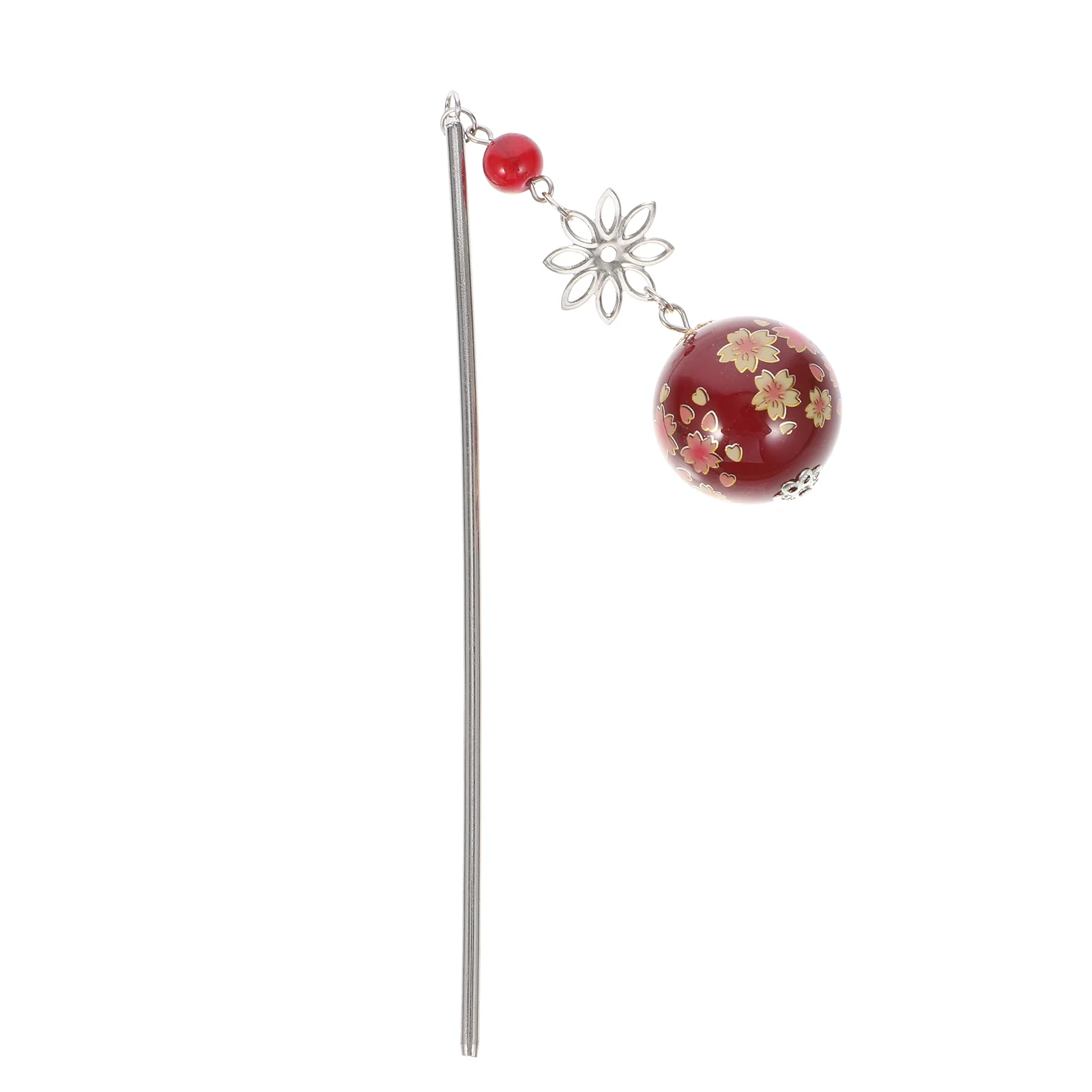 

Japanese Style Hair Pin Blossom Hair Chopsticks with Round Chopsticks Hair Fork for, Red