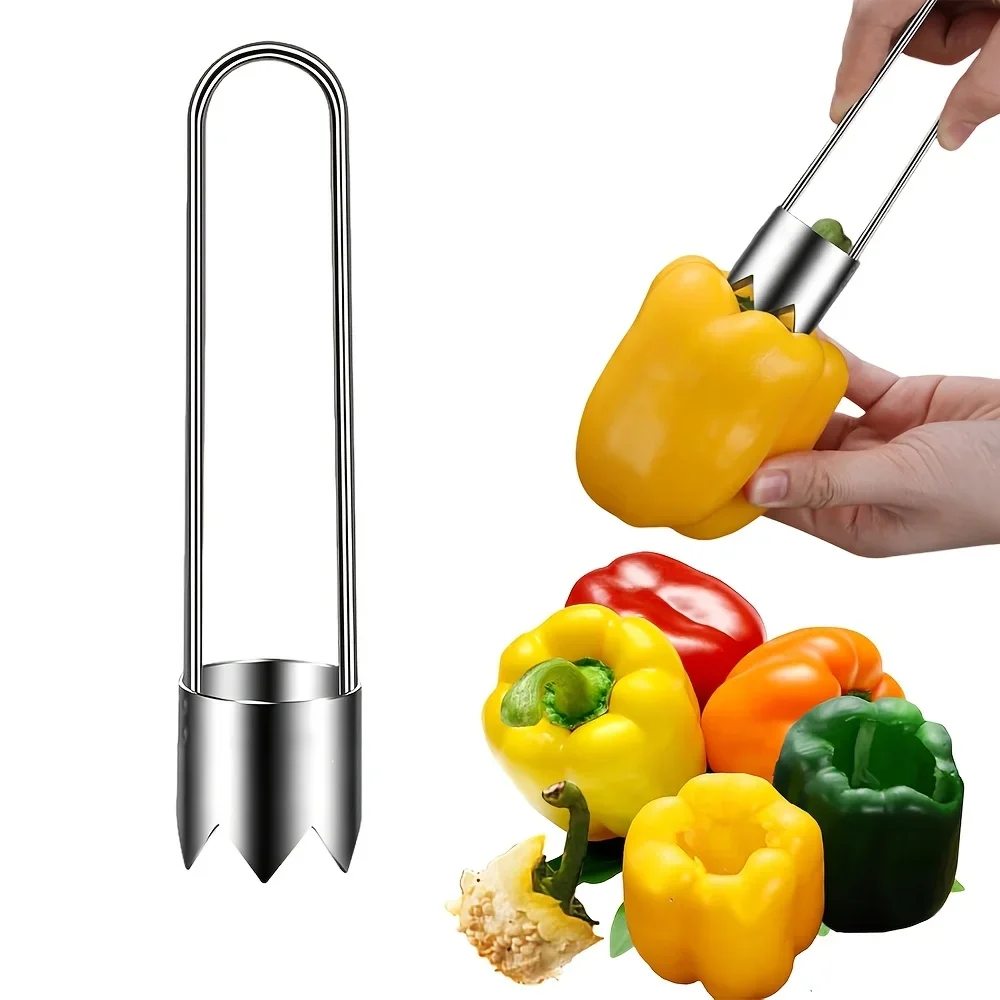 1pc Stainless Steel Fruit & Vegetable Corer Red Bell Pepper Seed Remover Universal Kitchen Gadget for Apple Pear Tomato Pepper 1pc Stainless Steel Fruit & Vegetable Corer Red Bell Pepper Seed Remover Universal Kitchen Gadget for Apple Pear Tomato Pepper