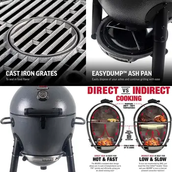 Portable Kamado Charcoal Grill & Smoker - AKORN Jr., Cast Iron Grates, Locking Lid, 155 Sq. In. Cooking Area, Model E86714 1 Portable Kamado Charcoal Grill & Smoker - AKORN Jr., Cast Iron Grates, Locking Lid, 155 Sq. In. Cooking Area, Model E86714 1