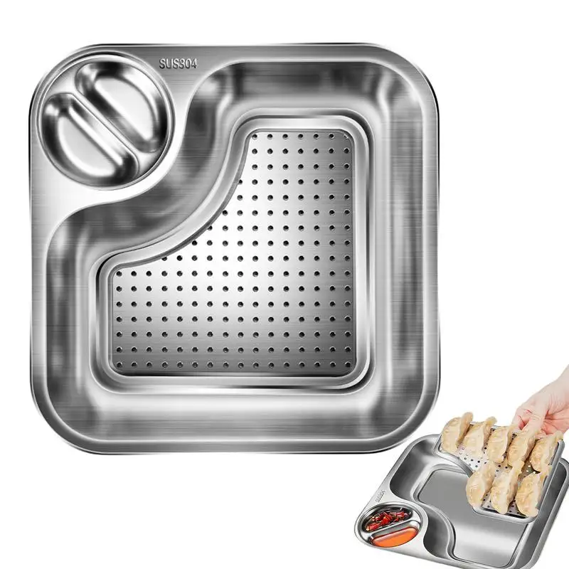 

stainless steel Dumpling Plate Appetizer Plates Dumpling Tray with Dipping Section Double-Layer Serving Plate Detachable Tray