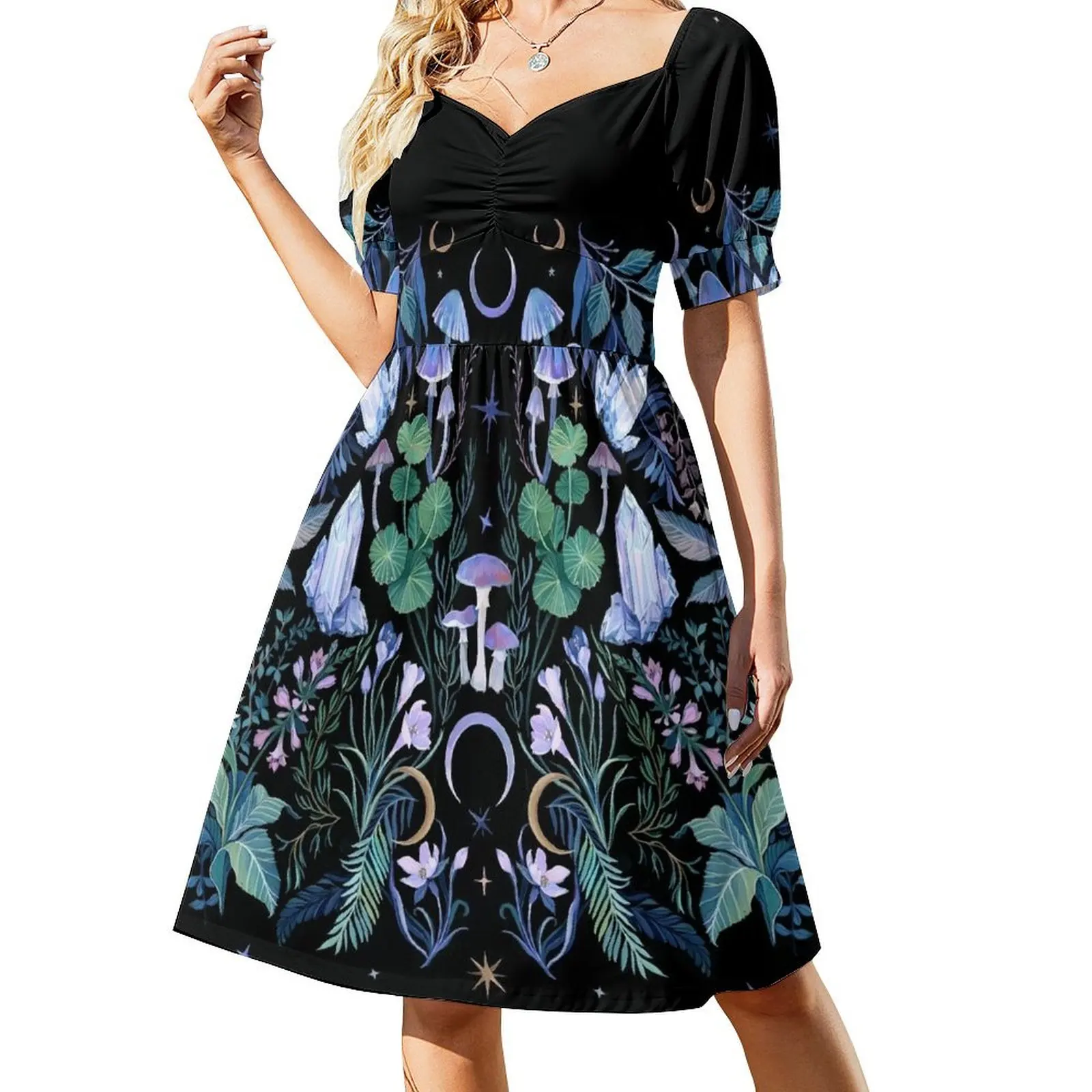 thumbnail image 1 of Vestido de manga corta Crystals Gardens, vestido de mujer, vestidos para eventos especiales., 1 of 7