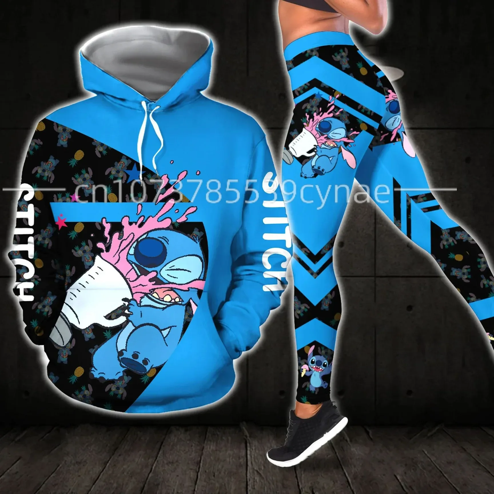 New Disney Stitch 3D Hoodie Women's Hoodie Leggings Suit Stitch Yoga Pants  Sweatpants Fashion Sports Suit Disney Women Yoga Suit 