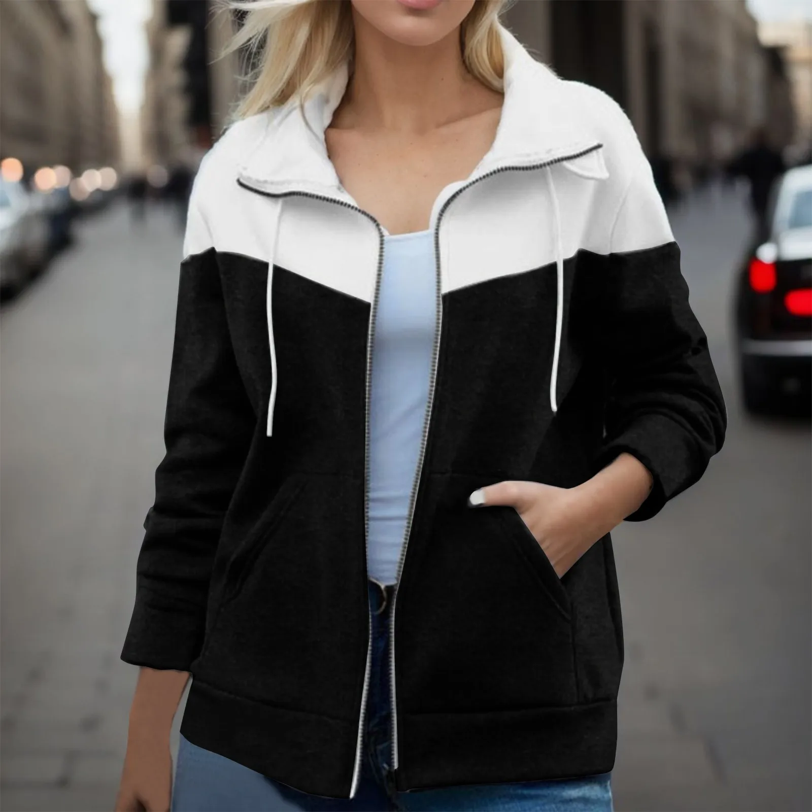 

Ladies Fleece Sweatshirt Women Autumn Winter Long Sleeve Fleece Warm Hoodless Stand Collar Solid Color Zip Flannel Zip up Hoodie