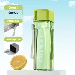 500ml Clear Square Portable Water Bottle with Matte Finish - 500ML (Green)