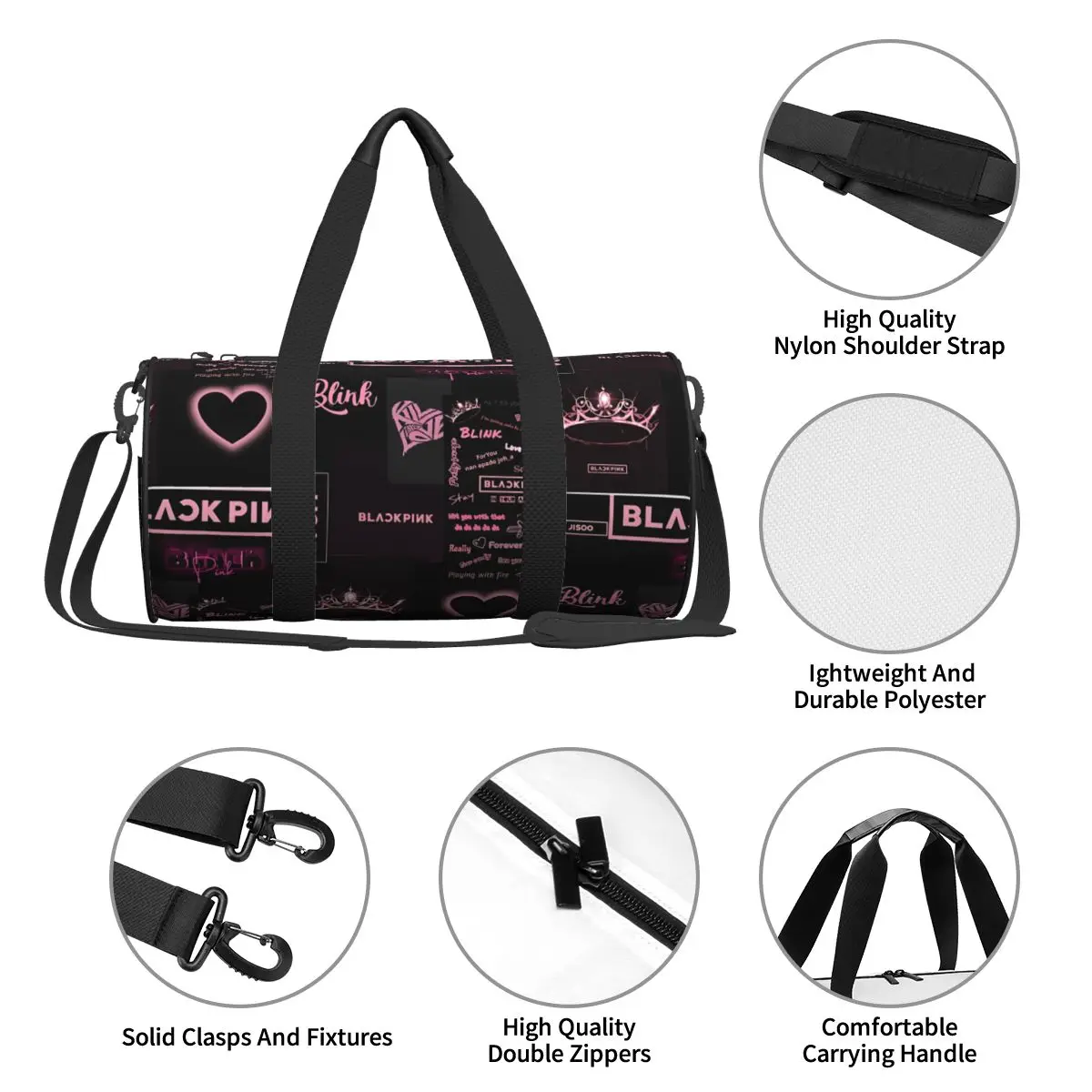 Blacks Girl Pinks Group K-Pop Gym Bag Portable Sports Bags with Shoes Swimming Design Handbag Funny Fitness Bag For Men Women 5