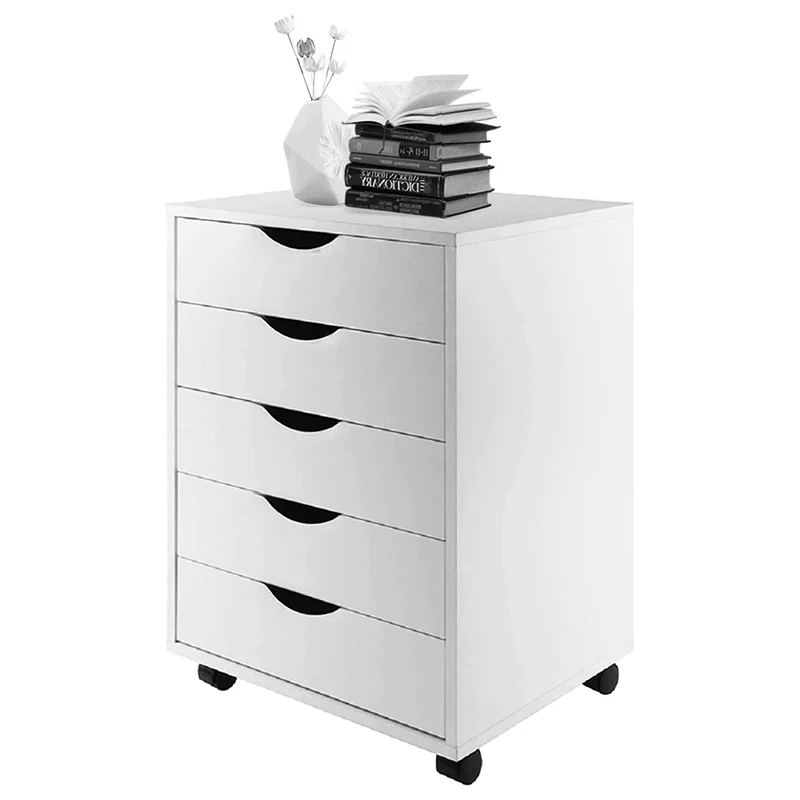 5-Drawer Chest Wood Storage Dresser Cabinet with Wheels Mobile Side Cabinet Chest for Home Office Storage Use,White 43 JFurnitures 2026