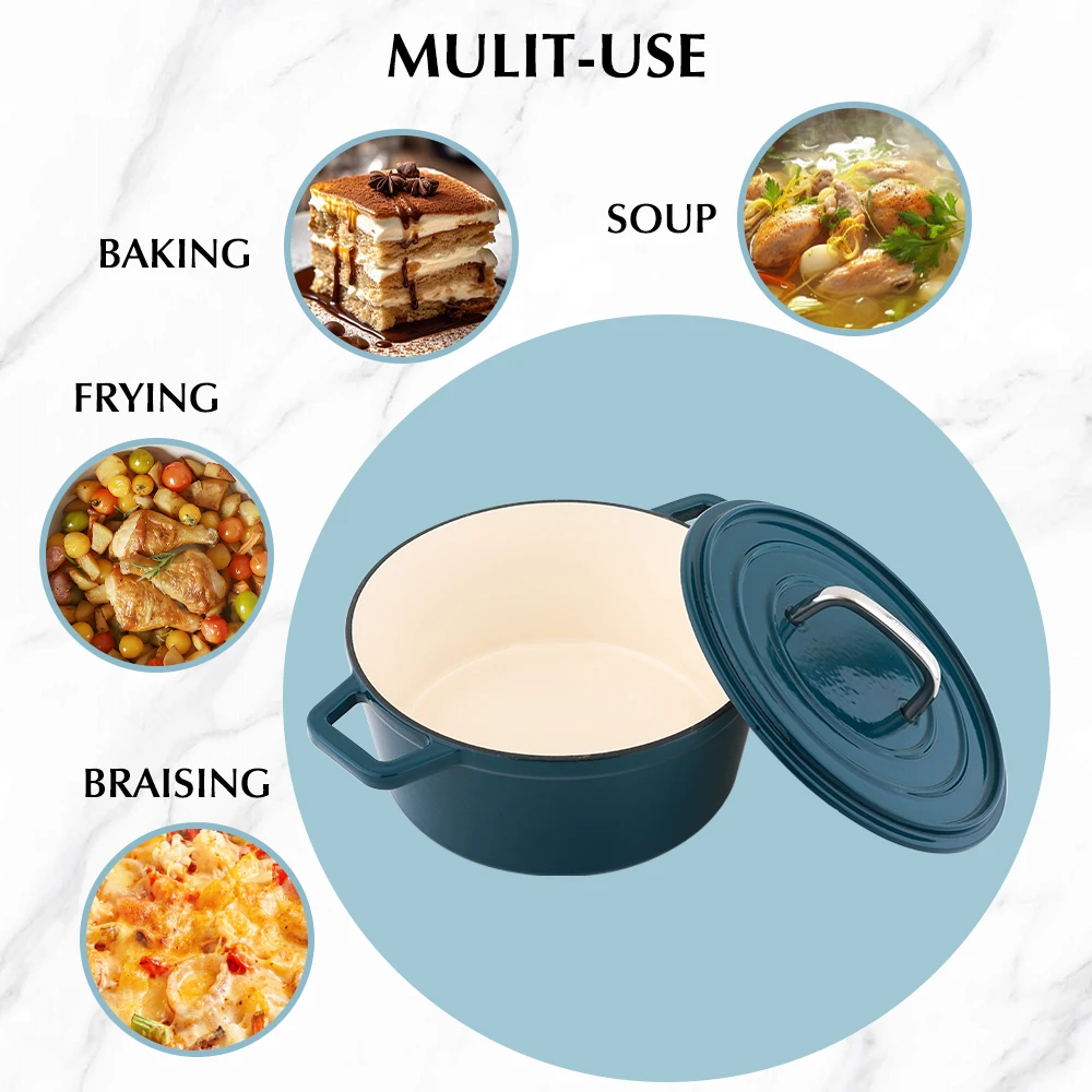 KOCH SYSTEME CS 24cm Green Cast Iron Casserole Pot Enamel Roasting Dish with Lid Stock Pot for Kitchen Baking Braising Roasting 4