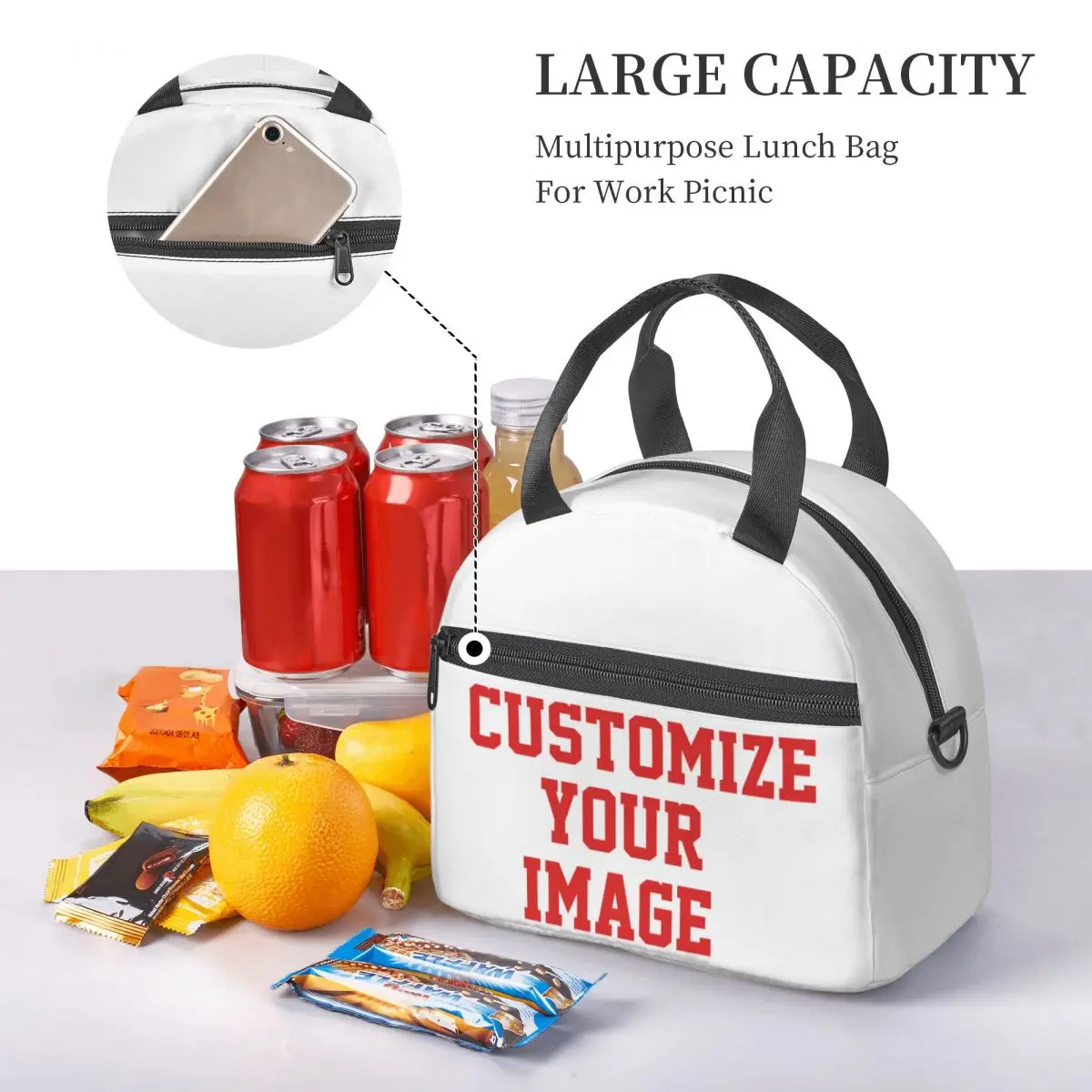 Your Image Large Thermal Insulated Lunch Bags With Adjustable Shoulder Strap Portable Bento Box Cooler Thermal Lunch Box