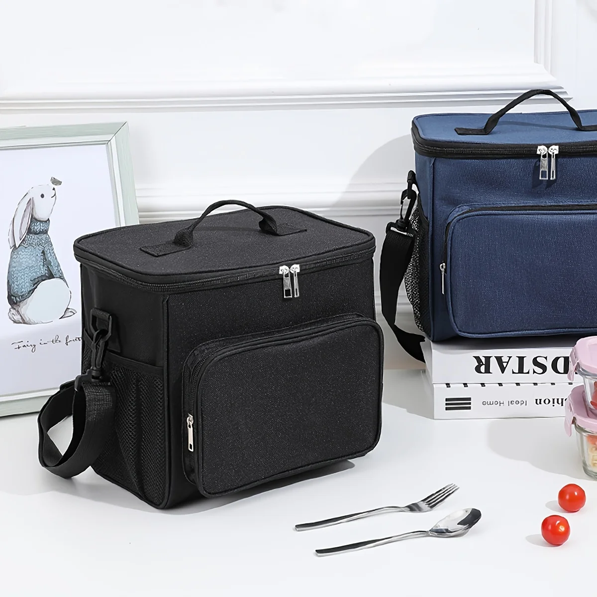 Insulated Reusable Lunch Bag with Adjustable Shoulder Strap - Large Size