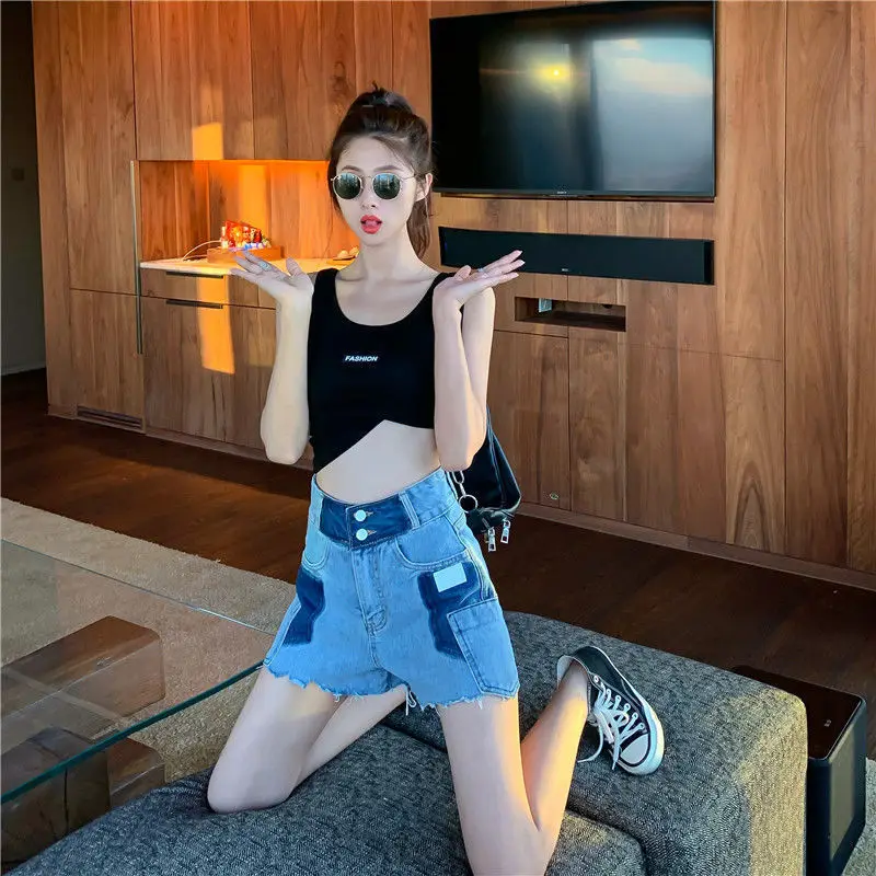 Fall Female Sexy Hole Blue Denim Short New Casual All-Match Slim Jean Shorts Women 2024 Summer Vinatge High Waist Jeans Shorts