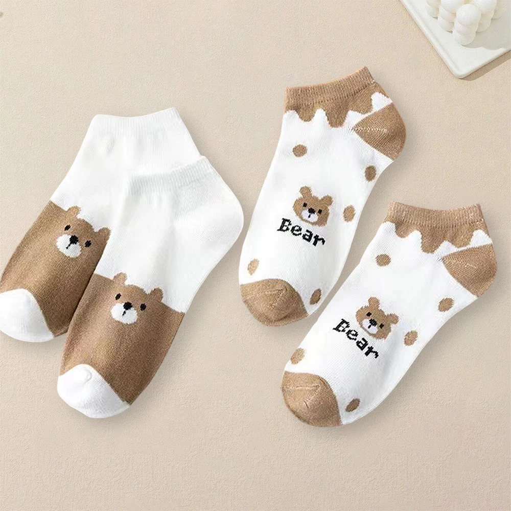 Patterned socks 5 Pairs Women Cartoon Patterned Socks Trendy Versatile Breathable Sweat Wicking Deodorizing Antibacterial Comfortable