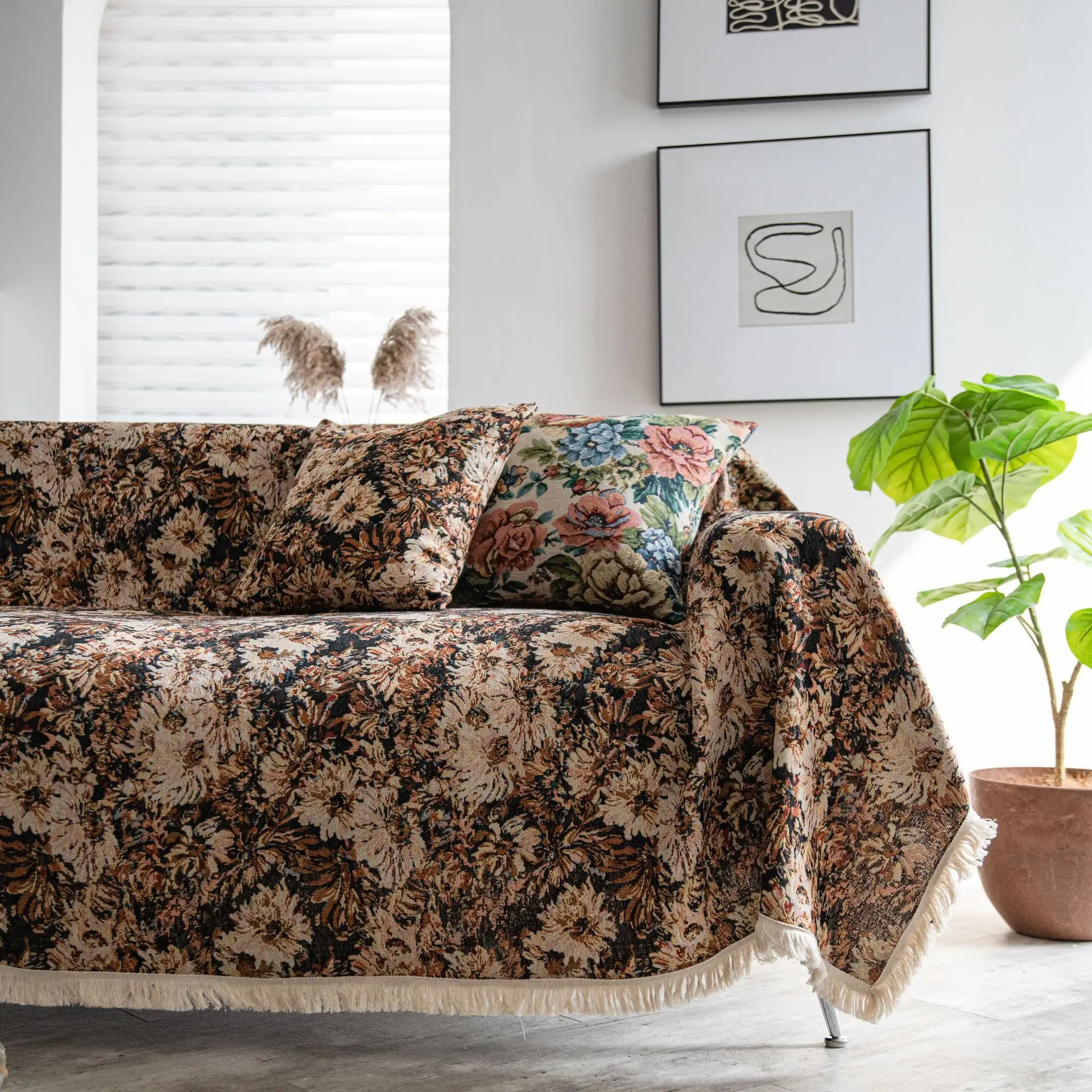 thumbnail image 1 of Funda de sofá estilo americano, estilo campestre, de poliéster y algodón, con diseño floral de jacquard, para decoración del hogar, manta de sofá, cojín para sentarse, 1 of 5