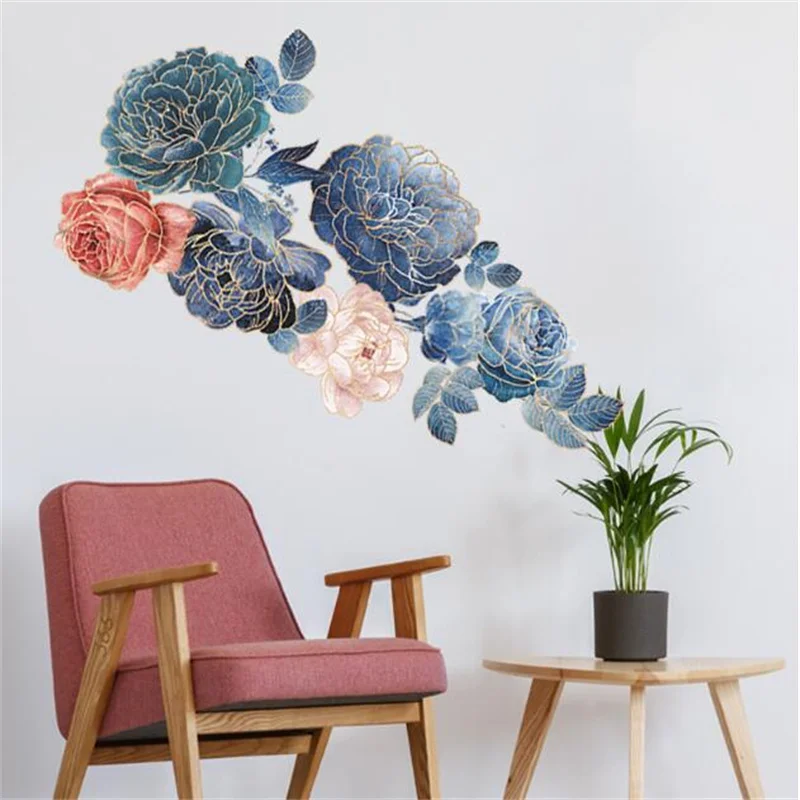 1Pcs Peony Flowers Rich Flower Group Wall Stickers For LivingRoom Sofa Self-Adhesive Painting Home Decoration Wall Decal 30*90CM