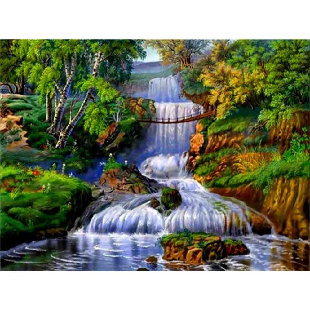 Landschaft Wasserfall Gedruckt Wasser-Löslich Leinwand 11CT Kreuz Stich Set Stickerei Handwerk Hand Malerei Handarbeit Paket – Detail 13