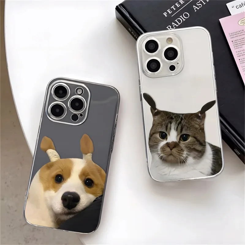 Adorable Cat and Dog Couples Soft Transparent Phone Case Cover