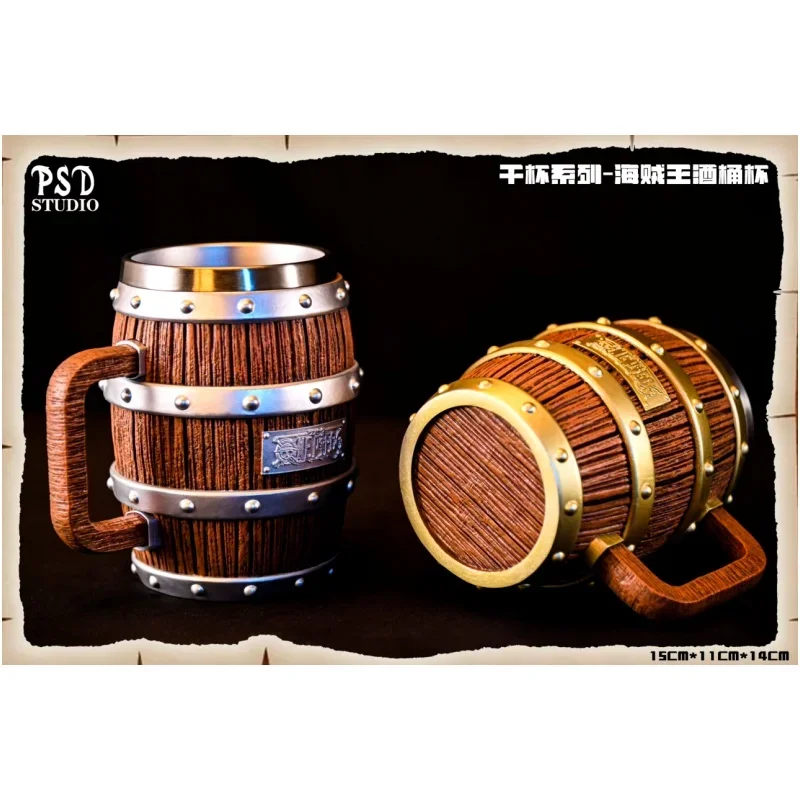 One Piece Barrel Cup Figure Rufy Ace Sabo Wine Cheers Series Gold Silver Ornament Doll Pvc Action Model Kids Collection Gift