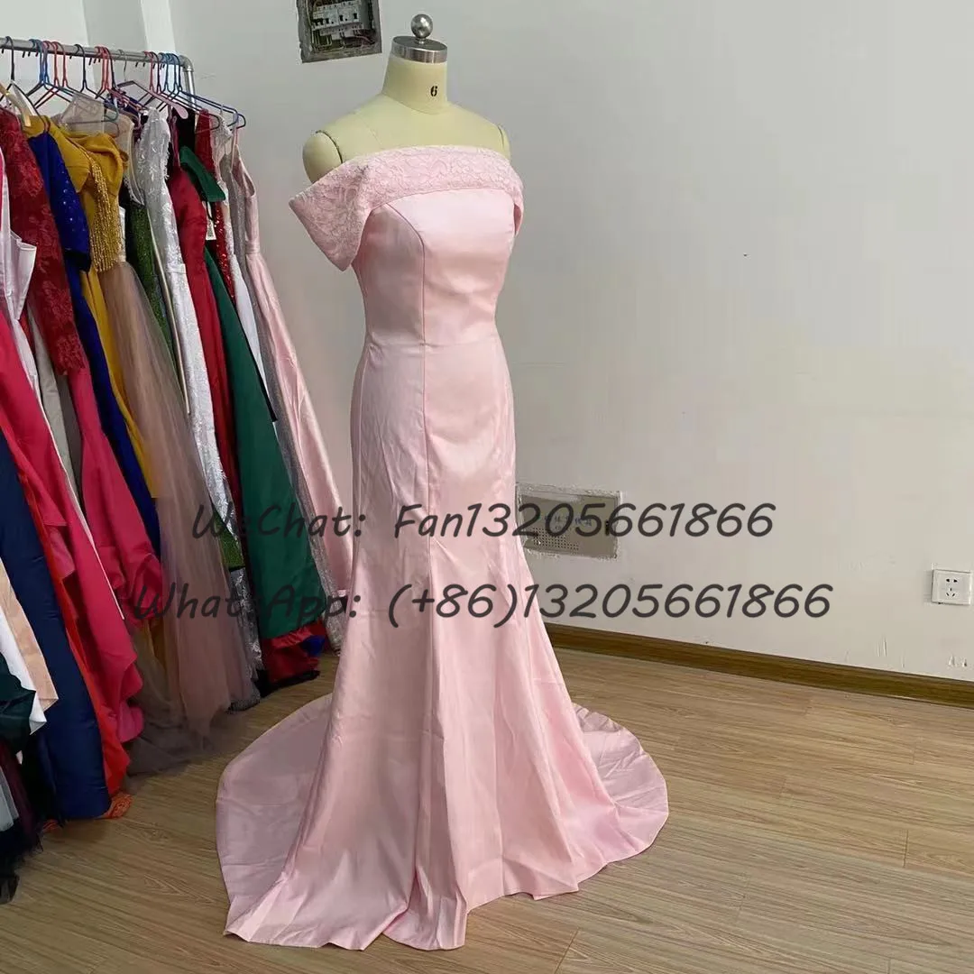 Elegant Lace Off Shoulder Bridesmaid Dresses Long Mermaid Sweep Train Boat Neck Wedding Party Dress For African Women Prom Gown