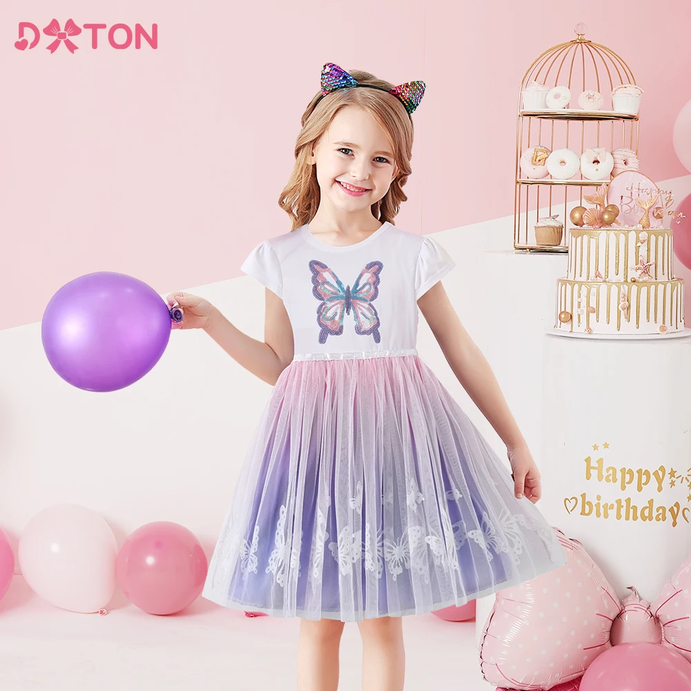 

DXTON Girls Butterfly Sequined Gradient Dress Kids Elegant Wedding Birthday Party Princess Tutu Dress Children Summer Clothing